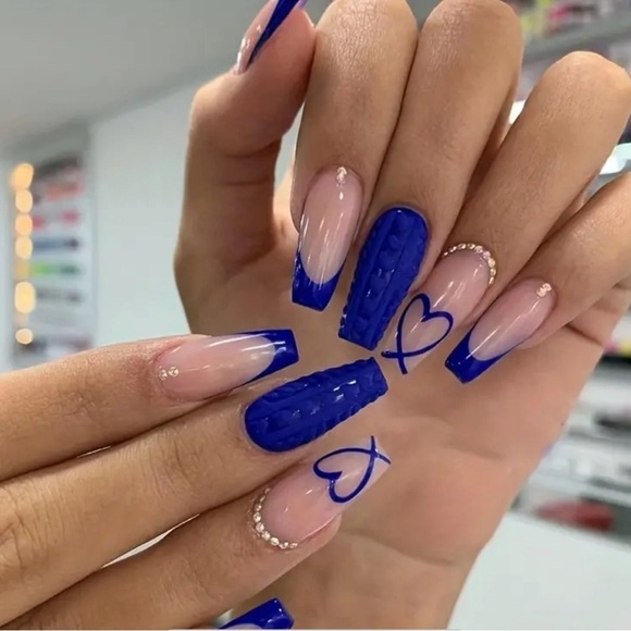Other - 24pcs Glossy Long Ballerina Blue French Tip Press On Nails